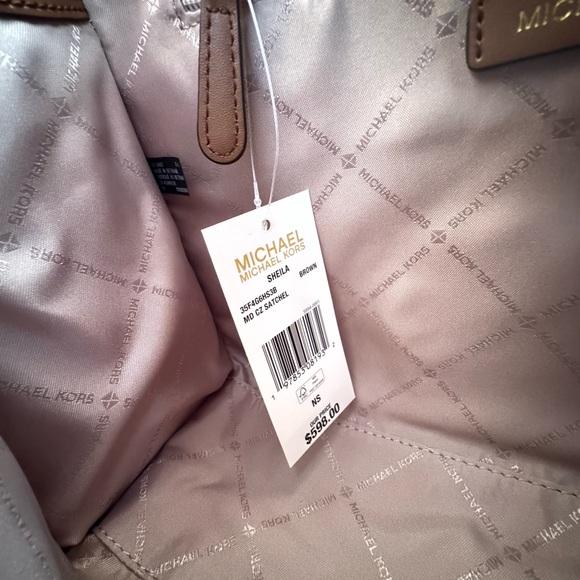 Michael Kors Sheila Mefium Satchel Shoulder Bag MK Center Stripe Brown Multi - Picture 11 of 13